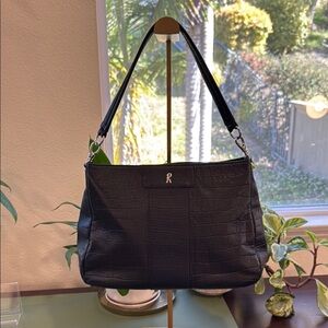 Roberta di Camerino Black Croc Embossed Leather Shoulder Bag
